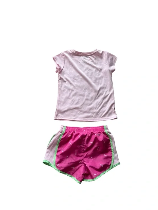 Nike Kids Pink Top and Fuchsia Shorts Matching Set with Lime Green Accents - Picture 4 of 8